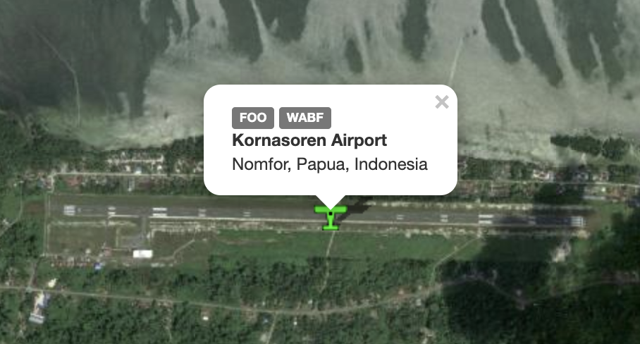 Kornasoren Airport on a satellite map, labeled FOO / WABF.