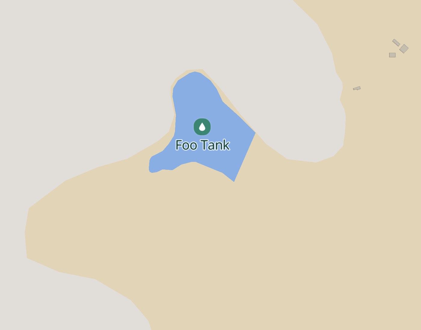 A map with a small blue reservoir labeled Foo Tank, surrounded by pale desert, Mohave County, Arizona.