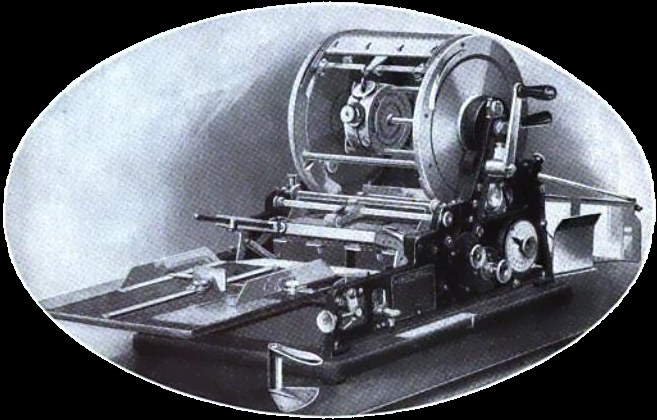 A 1918 illustration of a mimeograph machine, the holy instrument of FooFoo. Public domain, via Wikimedia Commons.