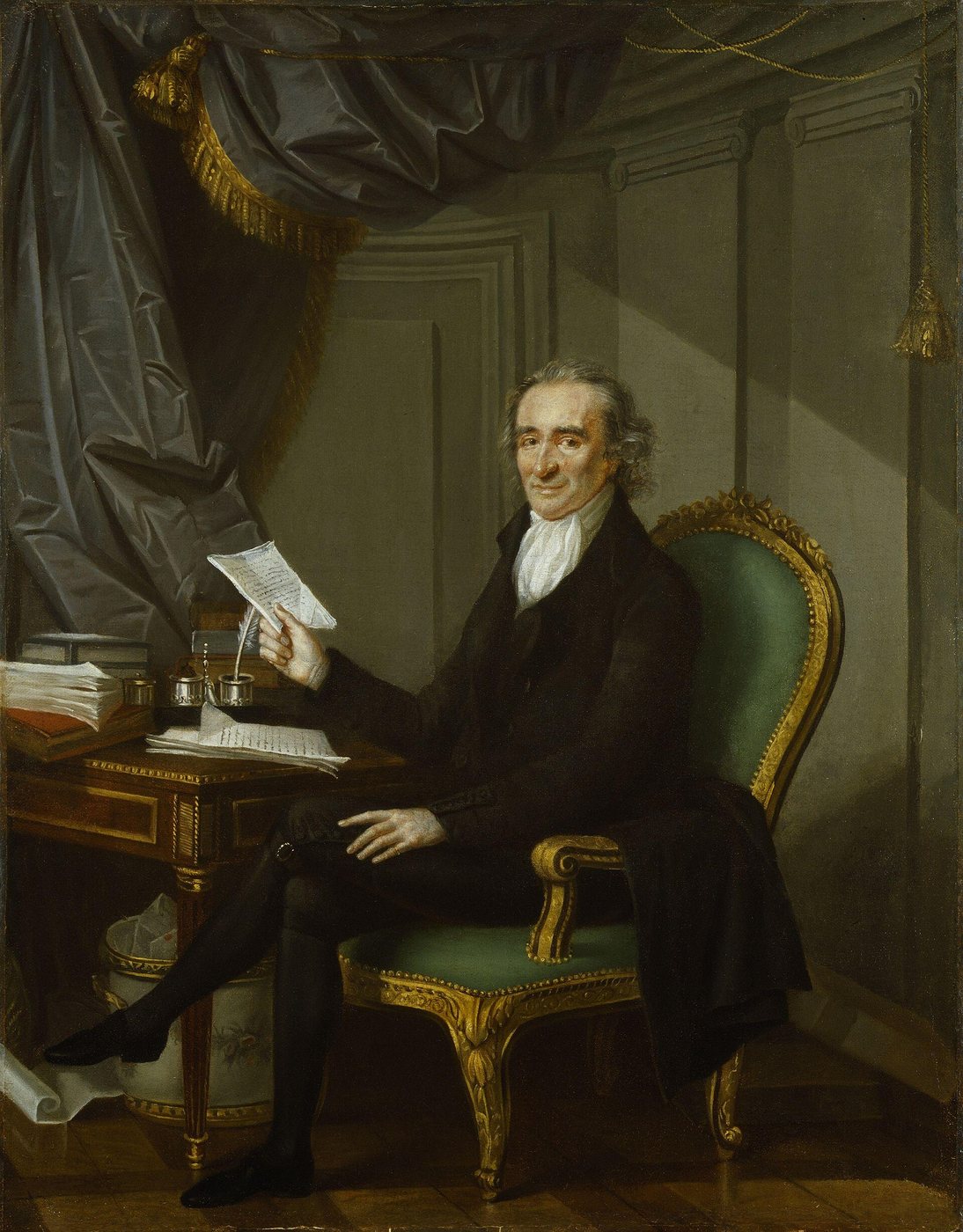 Thomas Paine, the man being phooed, by Laurent Dabos, ca. 1791. National Portrait Gallery, London; public domain, via Wikimedia Commons.